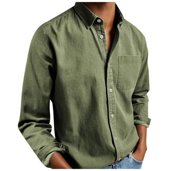 Sopiago Mens Button Down Shirts Dress Shirts Casual Solid Linen Shirts for Men Long Sleeve Regular Oxford Tops with Pocket AG,XL