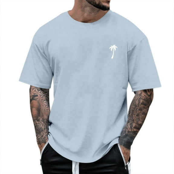 Sopiago Mens Casual Shirts Round Neck Short Sleeve Men T Shirts Graphic Loose Summer Fashion T-Shirts for Men Blue,XXL