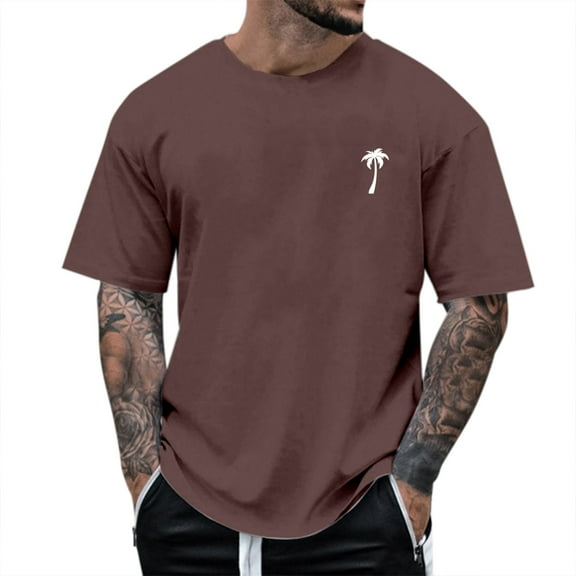 Sopiago Mens Casual Shirts Round Neck Short Sleeve Mens T-Shirts Graphic Loose Summer Fashion Mens T-Shirts Brown,M