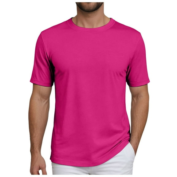 Sopiago Mens Casual Slim Fit Short Sleeve Crew Neck T-Shirts Soft Lightweight Tshirt Men Hot Pink,M