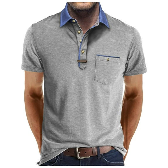 Sopiago Mens Golf Polo Zipper Polo Shirt Casual Knit Short Sleeve Polo T Shirt Classic Fit Shirts Grey,L