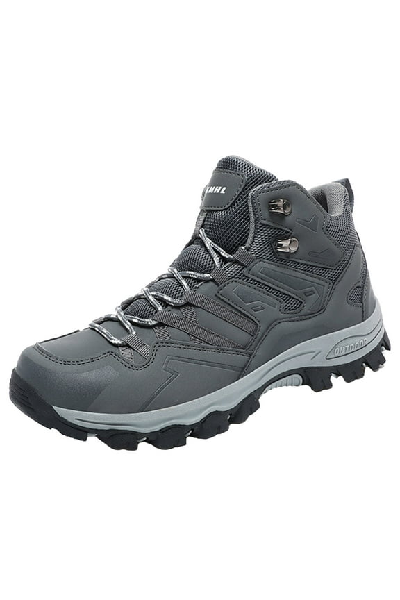 Mens Hiking Leather Mesh Shoes Waterproof Low Top Walking Hiking Shoes for Men Outdoor Ankle Support Breathable Trekking Trails Shoes Grey,10.5