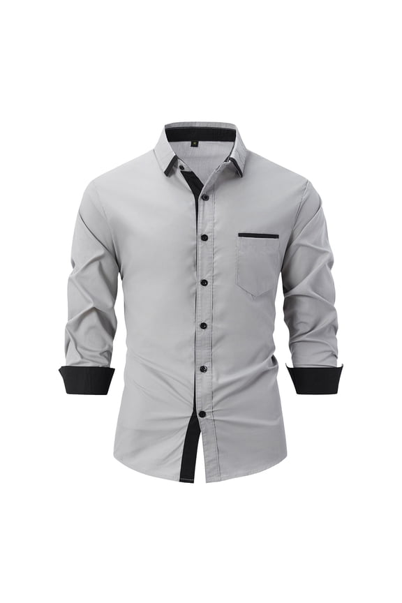 Mens Long Sleeve Dress Shirts Regular Fit Button-Down Solid Shirts Turndown Collar Blouse & Shirt Button Down Shirt Men Grey,XXL
