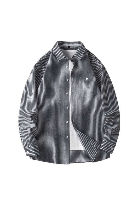 Mens Long Sleeve Shirt Casual Shirts for Men Linen Button Down Shirt Men Striped Shirt Grey,3XL