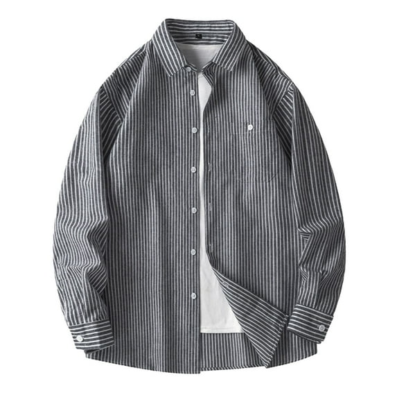Sopiago Mens Long Sleeve Shirt Casual Shirts for Men Linen Button Down Shirt Men Striped Shirt Grey,L