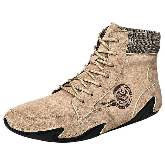 Sopiago Mens Running Shoes Men's Waterproof Casual Mid Hiking Boots Beige,45