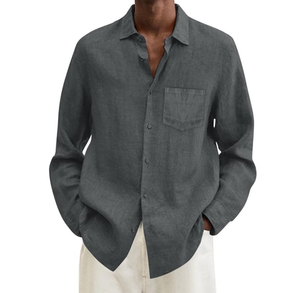 Sopiago Mens Shirts Button Down Big and Tall Cotton Linen Shirts Casual Linen Shirt Men Long Sleeve Solid Color Long Sleeve Work Tops 2025 Fall Blouses Dark Gray,3XL