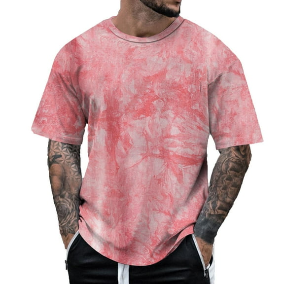 Sopiago Mens Shirts Short Sleeve Summer Casual Big Tall T Shirts for Men Round Neck Men's Tee Shirts Pink,XXL