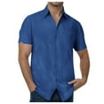thumbnail image 1 of Sopiago Mens Short Sleeve Button Down Shirt Hawaiian Shirt for Men Summer Solid Casual Mens Cotton Linen Shirts Blue,M, 1 of 6