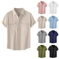 thumbnail image 1 of Sopiago Mens Summer Tops Linen Mens Shirts Short Sleeve Button Down Workout Shirts Cotton Casual Shirts for Men Shirt Dress Loose Plain Tshirts Beige,5XL, 1 of 4