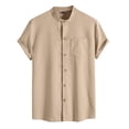 thumbnail image 1 of Sopiago Mens Summer Tops Linen Mens Short Sleeve Button Down Shirt Workout Shirts Cotton Casual Shirts for Men Shirt Dress Loose Plain Tshirts Khaki,3XL, 1 of 4