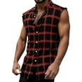 thumbnail image 1 of Sopiago Mens Tank Top Casual Button Up Flannel Plaid Shirt Sleeveless Plus Size Vest Red,L, 1 of 4