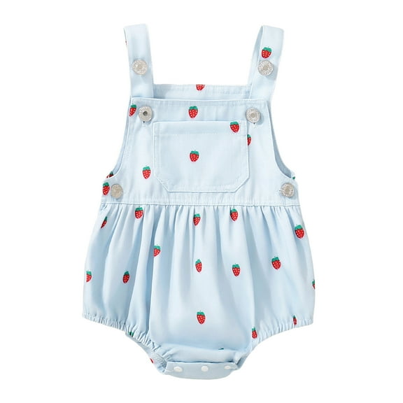 Sopiago Baby 1 Piece Summer Romper Baby Girl Print Jumpsuit Sleeveless Backless Overalls Girls Outfits (Light Blue,3-6 Months)