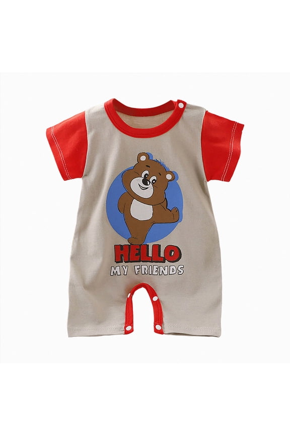 Newborn Baby Boy Clothes Infant Romper Cute Pattern Essential Short Sleeve Summer Spring Clothing 0-24M Newborn Boy Outfits Grey,6-9 Months