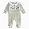thumbnail image 1 of Sopiago Newborn Baby Boy Footie Fall Winter Pajamas Cartoon Print Collared Footed Romper Waffle Infant Boys Clothes(Green,Newborn), 1 of 5