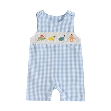 Sopiago Baby Boys Sleeveless Romper One Piece Straps Overalls for Baby Boy Striped Jumpsuit Summer Smocked Clothes (Blue,12-18 Months)