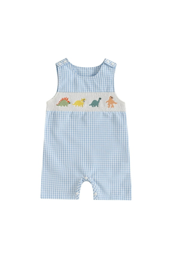 Baby Boys Sleeveless Romper One Piece Straps Overalls for Baby Boy Striped Jumpsuit Summer Smocked Clothes (Blue,12-18 Months)