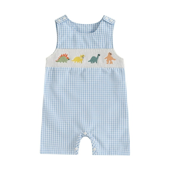 Sopiago Baby Boys Sleeveless Romper One Piece Straps Overalls for Baby Boy Striped Jumpsuit Summer Smocked Clothes (Blue,12-18 Months)