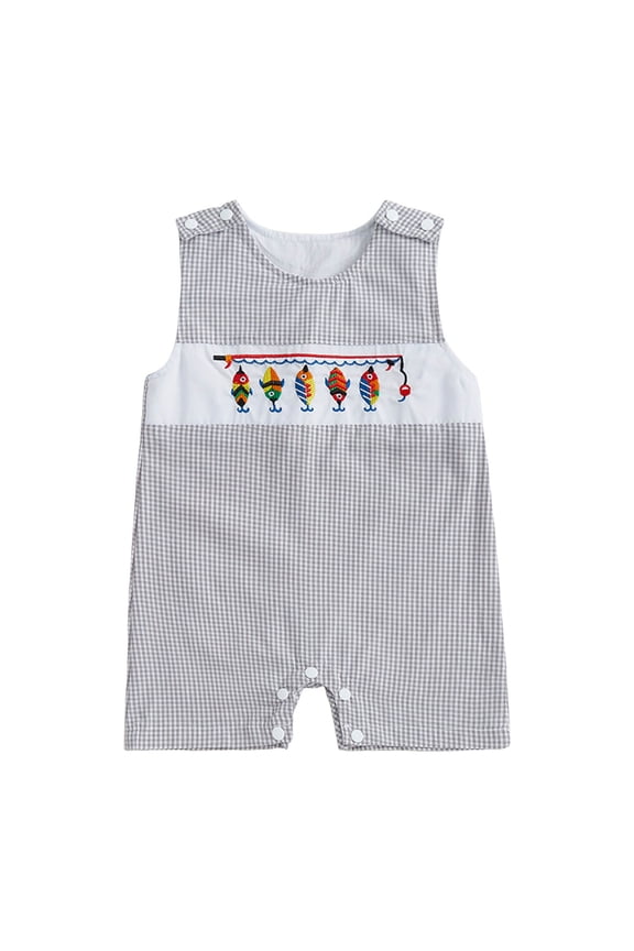 Baby Boys Sleeveless Romper One Piece Straps Overalls for Baby Boy Striped Jumpsuit Summer Smocked Clothes (Grey,3-6 Months)