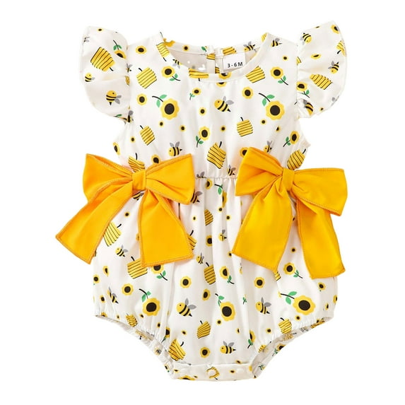 Sopiago Baby Girl Clothes Fruit Print 3 6 12 18 Months Ruffled Flying Sleeve Bodysuit Jumpsuit Rompers for Baby Girls (Yellow,0-3 Months)