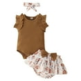 thumbnail image 1 of Sopiago Baby Girl Clothes Short Sleeve Romper Floral Shorts Headband Summer Outfits Coffee,6-9 Months, 1 of 7