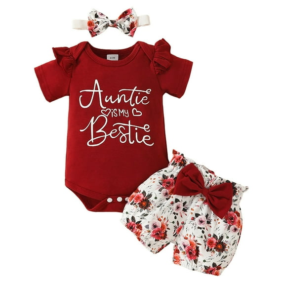 Sopiago Baby Girl Summer Clothes Girl Outfits Romper Shorts Set Cute Baby Clothes Girl ,12-18 Months