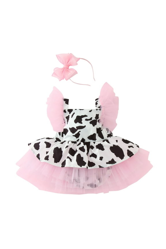 Baby Girl Summer Clothes Pink Cow Print Ruffle Tutu Romper Baby Girl Dress Princess Birthday Western Cowgirl Outfit Pink,18-24 Months