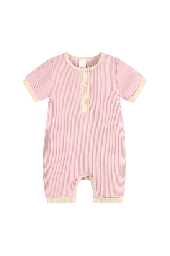 Newborn Infant Baby Boy Clothes Button Romper for Baby Boy Jumpsuit Basic One Piece Outfits (Pink,0-3 Months)