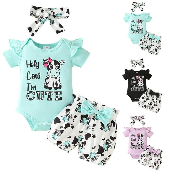 Sopiago Baby Girl Clothes Short Sleeve Romper Shorts Set Floral Summer Outfits Cute Baby Girls Clothes with Headband Light Blue,6-9 Months