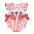 thumbnail image 1 of Sopiago Smocked Baby Girl Bubble Romper Sleeveless Ruffle Linen Baby Girl Bodysuit Cherry Fruit Summer Outfit (Red,6-12 Months), 1 of 7