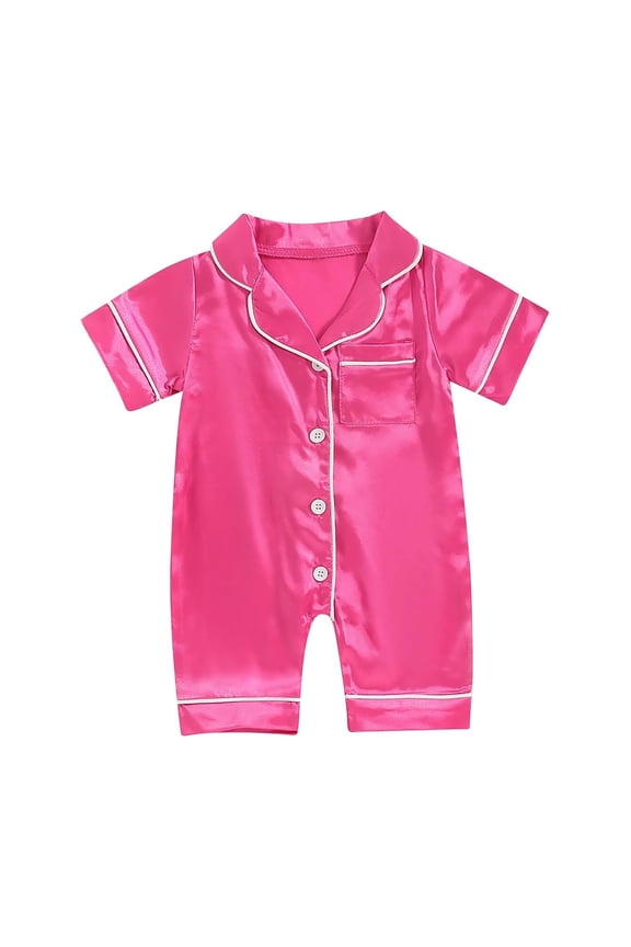 Summer Pajamas Baby Boy Girl Button Down Romper Cute Sleepwear One-Piece Pjs Hot Pink,12-18 Months