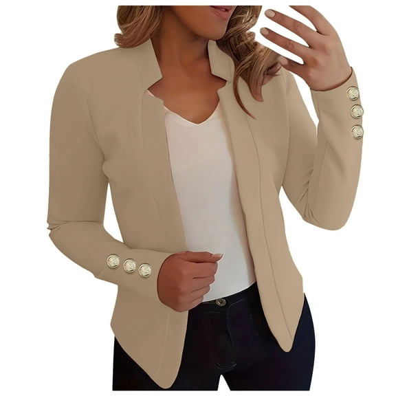 Sopiago Open Front Blazer for Women Long Sleeve Casual Work Office Blazers Khaki,3XL