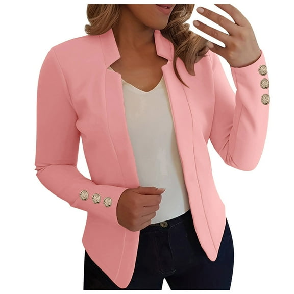 Sopiago Open Front Blazer for Women Long Sleeve Casual Work Office Blazers Pink,S