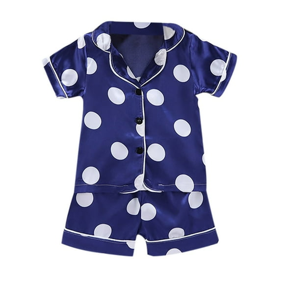 Sopiago Pajama Set for Kid Baby Boy Girl Button-up Short Sleeve Silk Pajama Sleepwear Nightwear Loungewear Clothes Set Gifts for Toddler Blue,3-4 Years