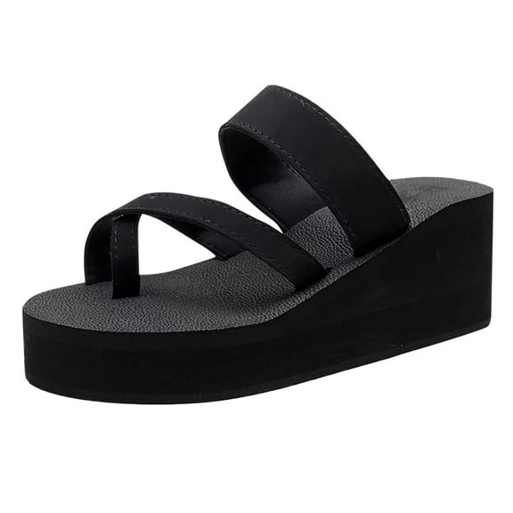 Sopiago Platform Sandals Women Summer Ladies Slippers Casual Women's Shoes Casual Wedge Platform Sandals Elastic Ankle Strap Cork Black,7