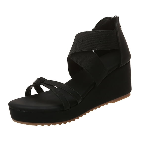 Sopiago Platform Sandals Women Women Wedge Platform Sandals Slingback Ankle Buckle Peep Toe Summer Shoes Black,9