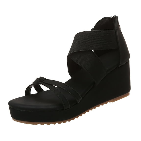 Sopiago Platform Sandals Women Women Wedge Platform Sandals Slingback Ankle Buckle Peep Toe Summer Shoes Black,9