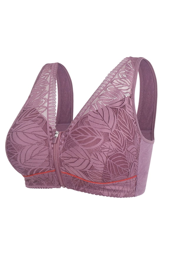 Plus Size Bras for Older Women 2025 Seniors Women's Comfortable Front Close Button Bras No Underwire Push Up Senior Bras for Women Purple,48