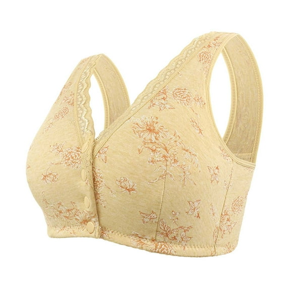 Sopiago Plus Size Lingerie Women's Plus Size Front Closure Wide Straps Lace Wirefree Unadded Everyday Bra Beige,46