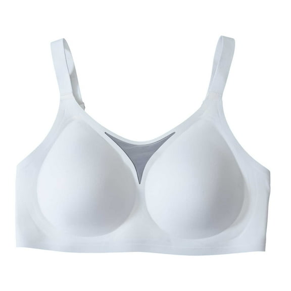Sopiago Plus Size Wireless Bras for Women Low Cut Deep V Bra No Underwire Padded Tshirt Womens Bras White,S