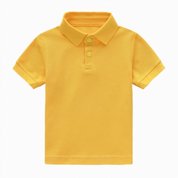 Sopiago Polo Shirts for Boys School Uniform for Boys Collared Round Neck Plain Shirt Back to School Tops(Yellow,4-5 Years)