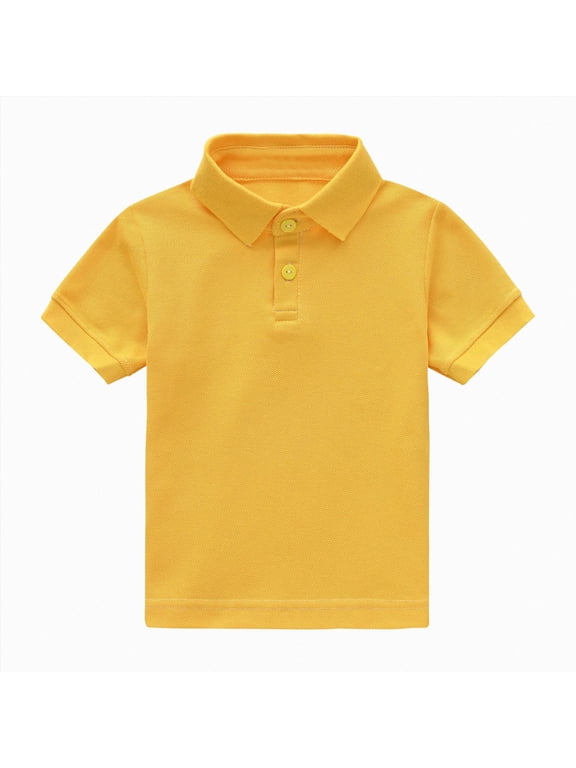 Polo Shirts for Boys School Uniform for Boys Collared Round Neck Plain Shirt Back to School Tops(Yellow,4-5 Years)