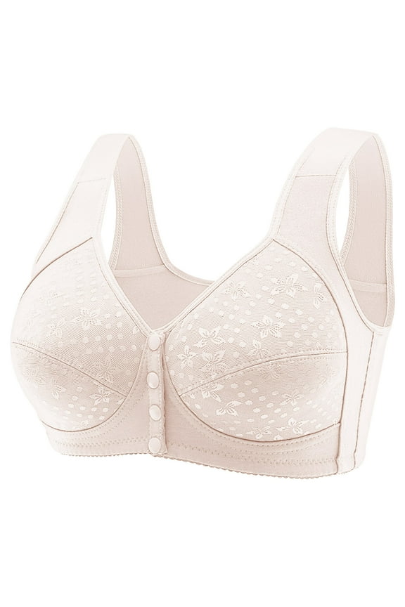 Racerback Bra Front Button Bra Front Closure Everyday Sports Bras Comfort Wireless Cotton Bras Full Coverage Bras for Women & Girls Khaki,46