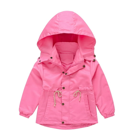 Sopiago Rain Coat for Toddler Girls Hooded Solid Color Raincoat for Kids with Pocket Hot Pink,2-3 Years