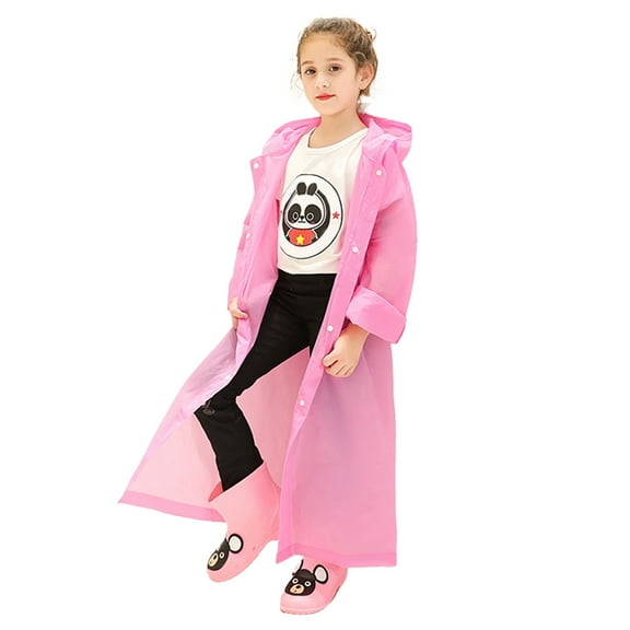 Sopiago Rain Ponchos for Kids, Reusable Rain Jackets for Boys Girls Waterproof EVA Raincoats with Hood (Pink,Onesize)