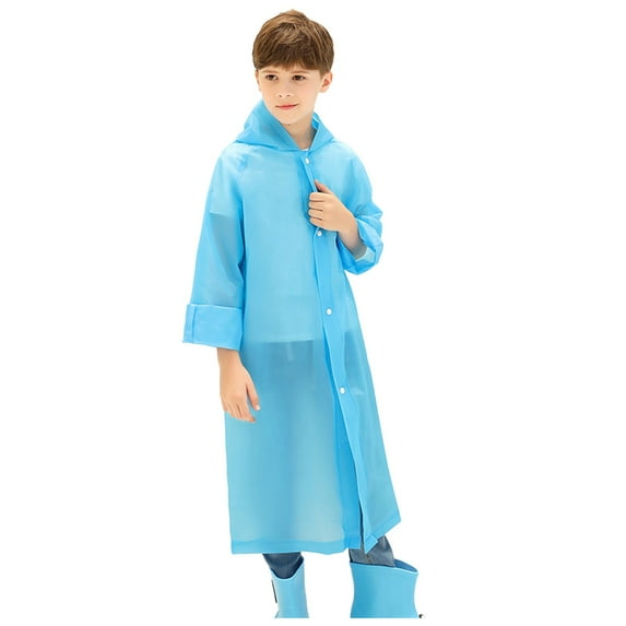 Sopiago Raincoats for Kids, Reusable Rain Ponchos with Hood and Sleeves Lightweight Waterproof Rain Coats for Boys and Girls (Blue,Onesize)