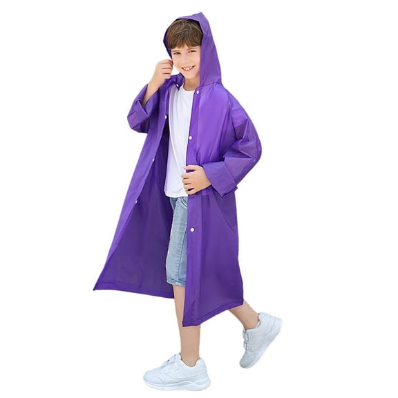 Sopiago Raincoats for Kids, Reusable Rain Ponchos with Hood and Sleeves Lightweight Waterproof Rain Coats for Boys and Girls (Purple,Onesize)