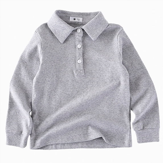 Sopiago School Uniform for Boys Boys Shirt Solid Color Button Down Long Sleeve Back to School Polo Shirt(Grey,5-6 Years)