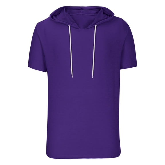 Sopiago Short Sleeve Hoodies for Men Cotton Hoodies Summer Sweatshirt Lightweight Breathable Men's Big and Tall T Shirts Workout Shirts Pullover Purple,XXL