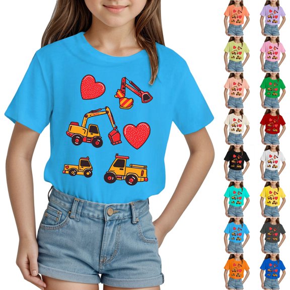 Sopiago Short Sleeve T Shirts for Girls Cartoon Print Summer Tops Toddler Girls Graphic Tees Blue,3-4 Years
